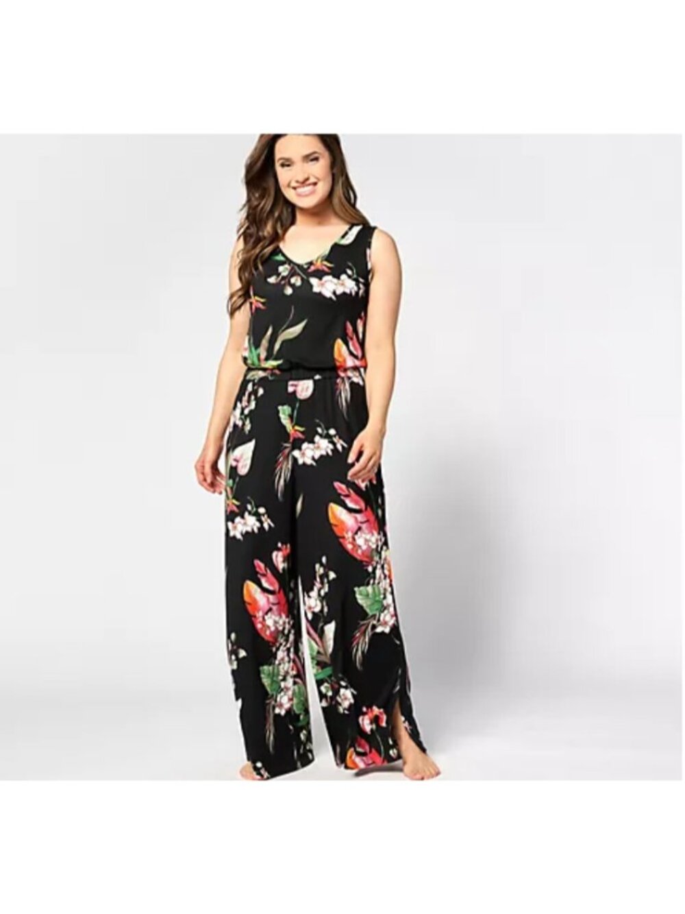 Bumblebella by Jill Martin Jumpsuit sz L Dreamy Jersey Black Tropical A630330
